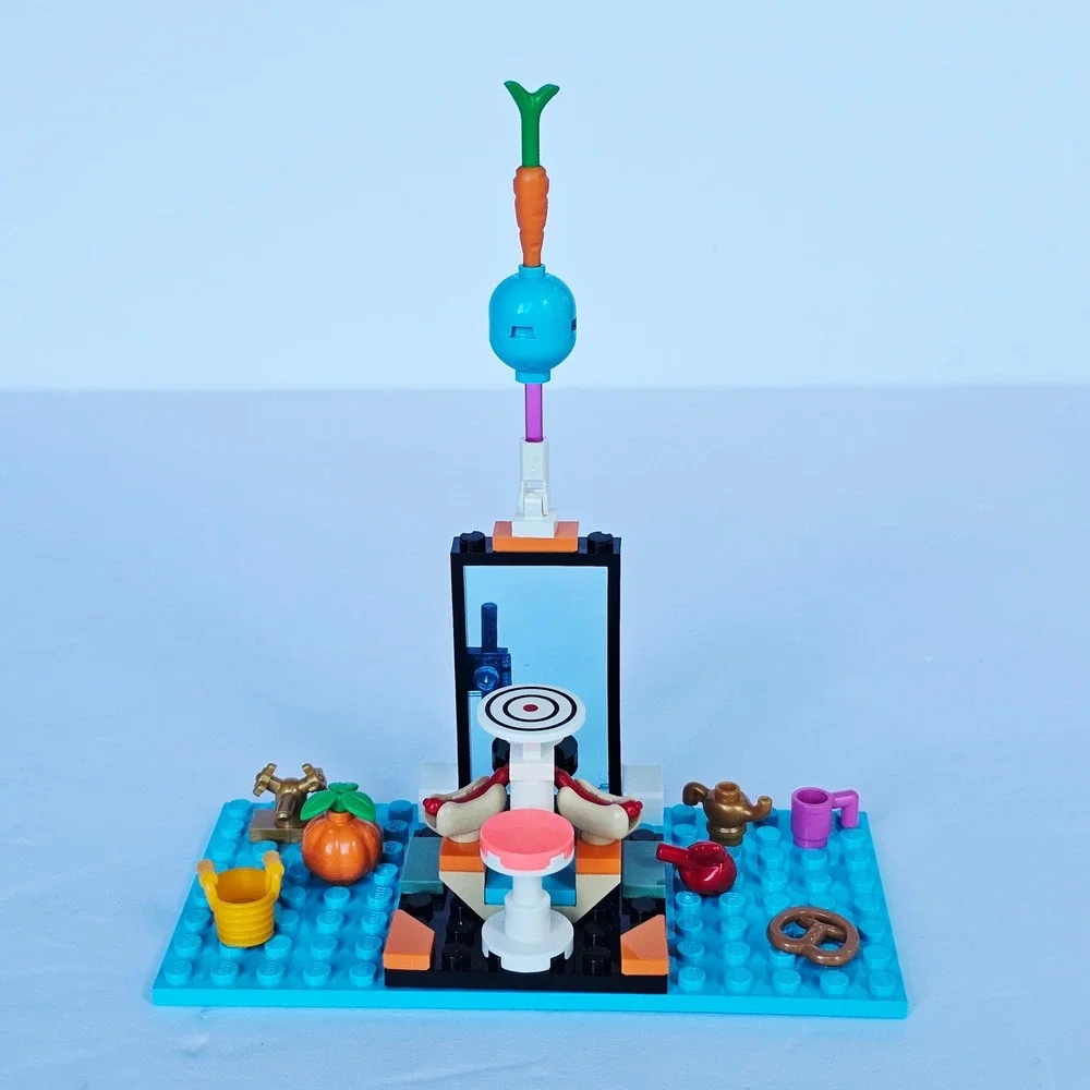 LEGO Custom Food Stand Cafe Baseplate with Hot Dogs Pretzel Fruit Accessories